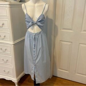 Zara Light Blue with white Tie-Front Midi Dress
